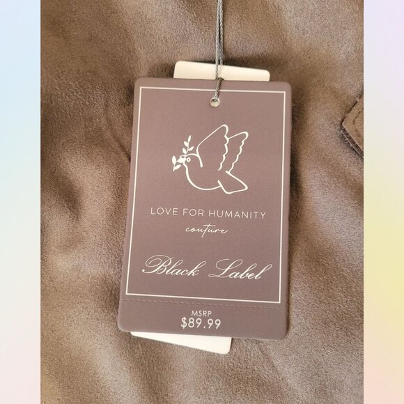 LOVE FOR HUMANITY Couture Microsuede Open Front Trench Coat Women's L NWT - Picture 5 of 9